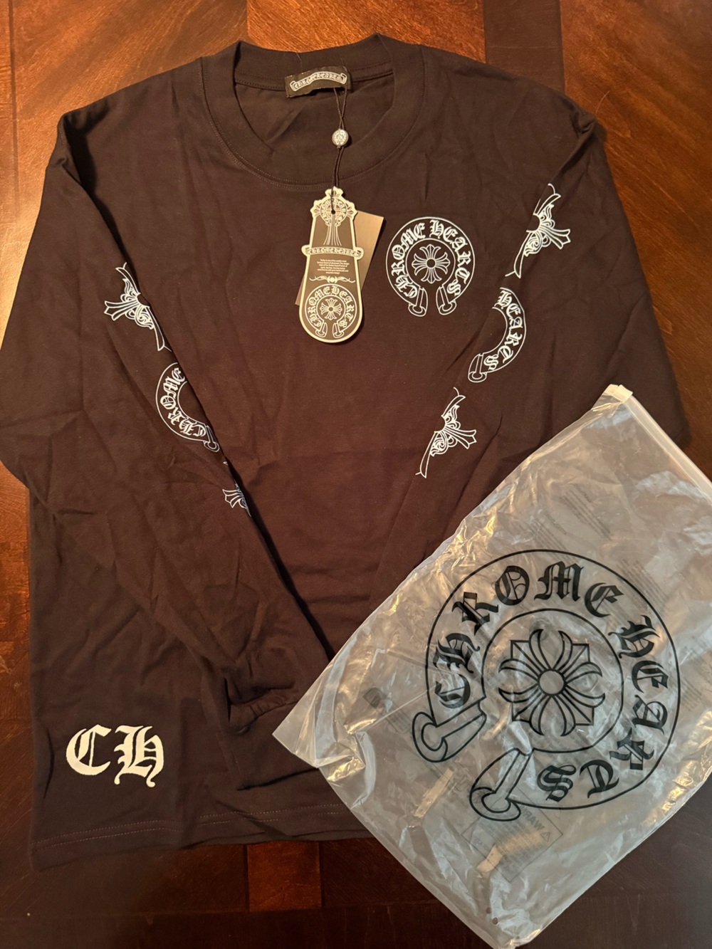 Chrome Hearts Black Long-Sleeve Graphic Logo Tee